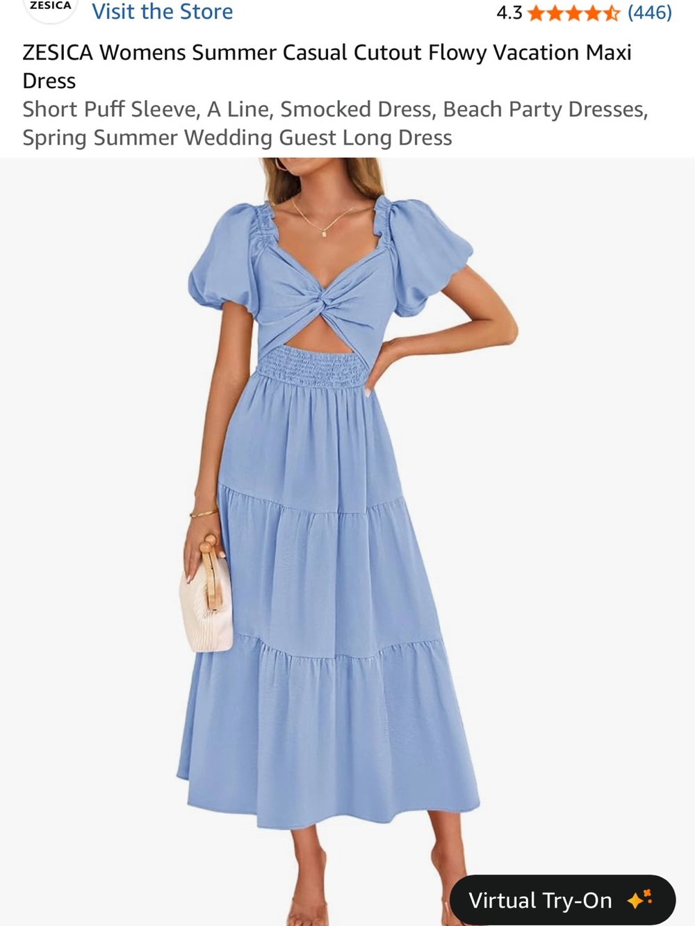 Light Blue Smocked Waist Cutout Maxi Dress by ZESICA